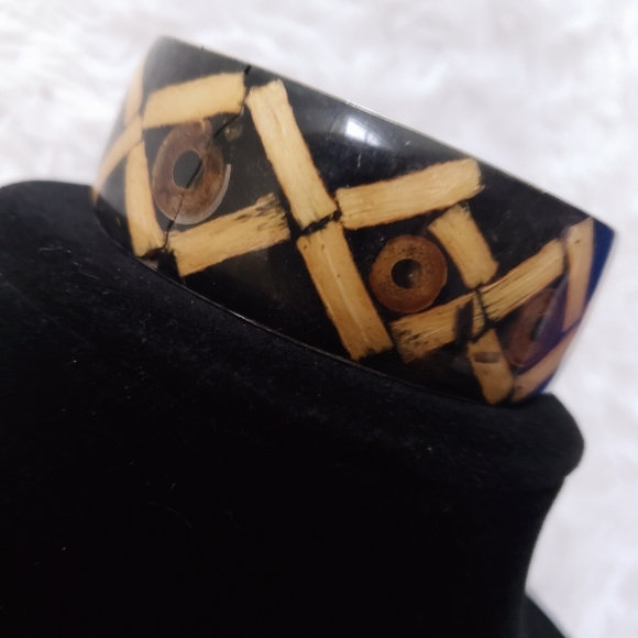 Tribal Wooden Inlay Bangle Bracelet - Picture 11 of 16